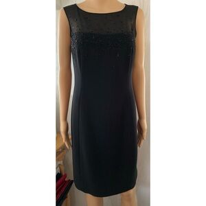 JONES NEW YORK Black Beaded Evening Cocktail Party Dress Mesh Sleeveless Size 10